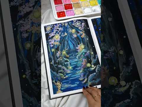 'Walk with me' 💙✨🦋#ytshorts #art #gouache #painting #process #sketchbook #youtubeshorts #fyp