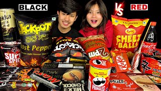 BLACK VS RED FOOD CHALLENGE🔥WITH @Mikasafoodie | CONVENIENCE STORE