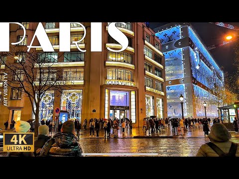 [🇫🇷Paris France]1Hour Rainy Christmas Champs-Élysées walk (4K 60FRS Edited Version) 28/December/2024