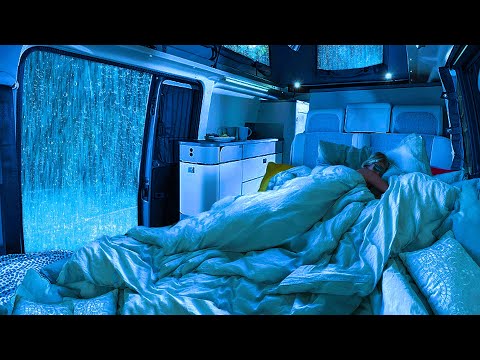 Deep Sleep Ambience: Stress Relief to Sleep Instantly with Heavy Rain & Thunder on Cozy Car at Night