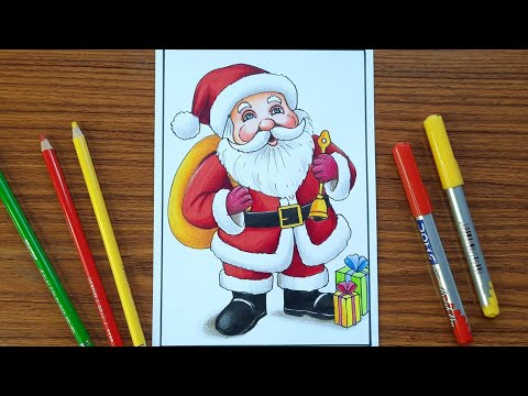 Santa claus drawing with colour pencil | Christmas drawing with colour