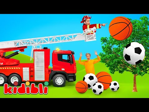 Firefighter Kids rescue balls stuck in the tree ⚽ 🚒| Educational Video for Kids | Kidibli