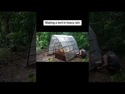 Making a tent in heavy rain#fory #camper #winter #foryou #campinggear #snow #rain #foryo #foryoupage