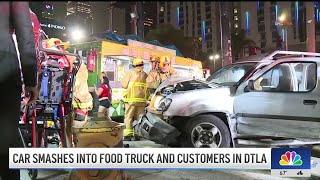 Car smashes into food truck and customers in downtown LA