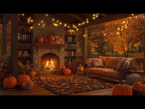 Autumn Morning Porch 🍂 Jazz & Fireplace for Work & Relaxing Moments