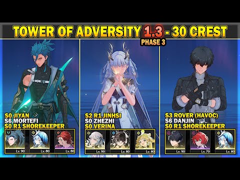 Tower of Adversity 1.3 Phase 3 - 30 Crests - Rover, Jinhsi, Jiyan | Wuthering Waves