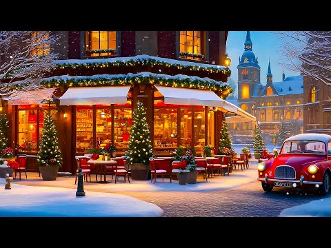 A Cozy Winter Coffee Shop Ambience With Warm Jazz Music & Softly Falling Snow ☕ Winter Jazz Music