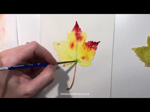 Yellow Green and Red Watercolor Leaf Painting