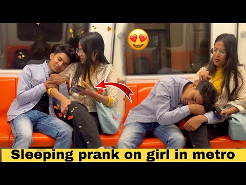 SLEEPING PRANK 😍 ON GIRL IN METRO BEST ￼REACTIONS VIDEO || PRANKSTAR VINOD