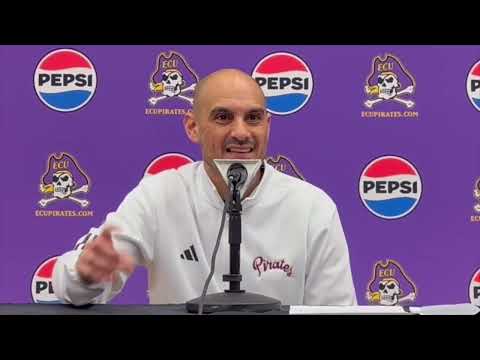 ECU Basketball Coach Mike Schwartz after the loss to UNC-Wilmington