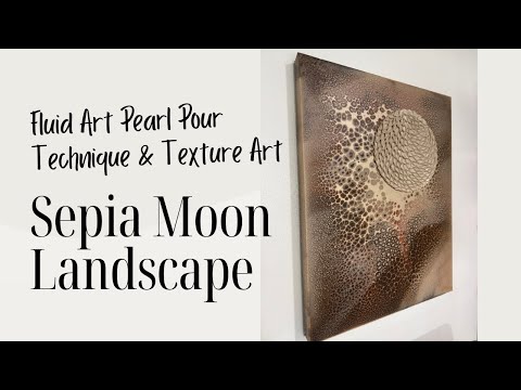 Exquisite Sepia Toned Acrylic Pearl Pour Landscape & Texture Moon