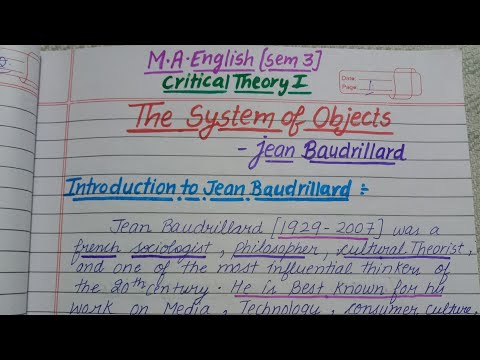 The System of Objects | Jean Baudriillard | Critical Theory 1| M.A.English Semester 3 #maenglish