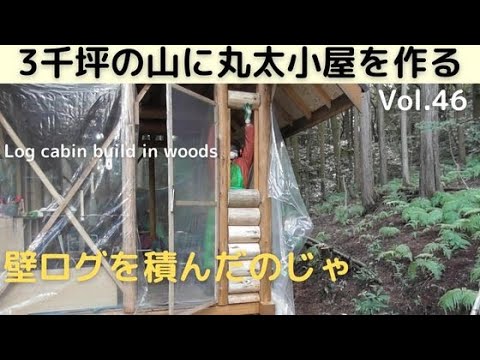 山を開拓して丸太小屋を作る Vol.46　壁ログを積んだのじゃ