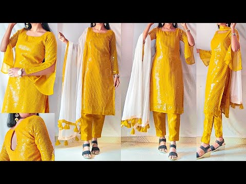 Simple Kurti/Suit cutting & stitching step by step beginners | slit sleeve design | kurti stitching