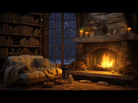 Warm Space For Cold Winter ⛄ Rain Sounds And Crackling Fireplace Sounds 🔥 ASMR For Sleep, Relax