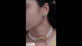 latest and simple gold and pearl traditional choker necklace set designs for ladies