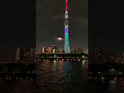 ディズニー 100周年 　☆　満月　フル ムーン　♪　東京スカイツリー　ライトアップ　アリエル　月　♬　Tokyo Skytree Light up Disney　☆　Full Moon