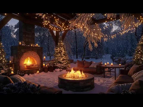 Cozy Winter Porch Ambience - Snowfall & Warm Fireplace | Deep Sleep, Study, and Relaxation Sounds ⛄