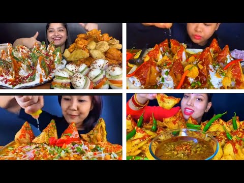 @eating spicy samosa with lal chatni##2x speed video ##ytmukbang ##ytsamosa challenge