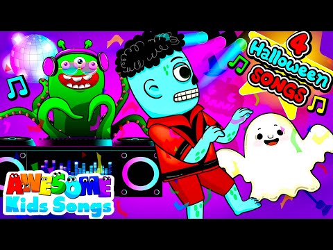 🎃 Halloween Songs for Kids | 5 Little Ghosts, Monsters, Skeleton Dance & Party | #AwesomeKidsSongs