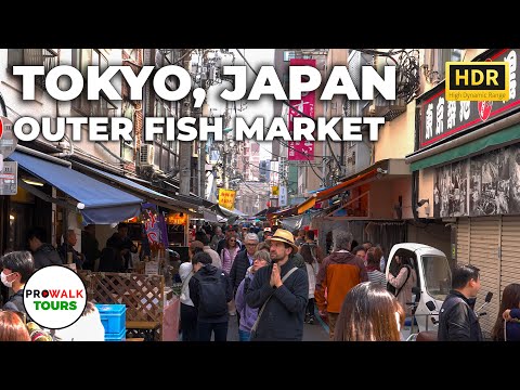 Tsukiji Outer Fisher Market in Tokyo - 4K 60fps HDR Walking Tour with Captions