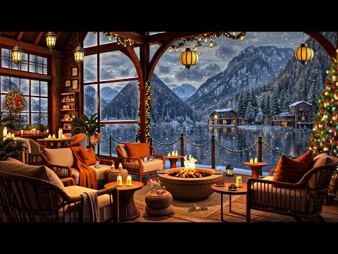 Serene Winter Morning at Cozy Lakeside Porch Ambience ❄ Soft Jazz Instrumental Music for Good Mood