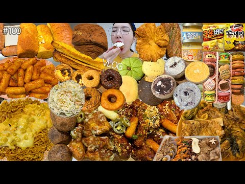 먹방 VLOG)마불로악마치킨&고추마요&치즈볼&떡볶이 콘치즈불닭볶음면&감자탕 도넛 떠먹는스콘 멜론빵 마늘바게트 더티초코 버터듬뿍식빵 여수삼합 봄날엔약과팝업 MUKBANG