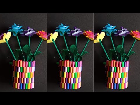 Easy and Beautiful Paper Pen Stand and Flowers Vase Making Ideas| DIY Decoration Idea|