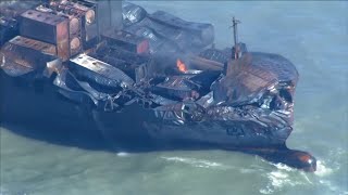 Aerials: Fire, smoke rising from tanker, cargo ship after collision | USA TODAY