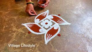 Easy Rangoli design Simple design Friday special Village Lifestyle Flower Padi Kollam