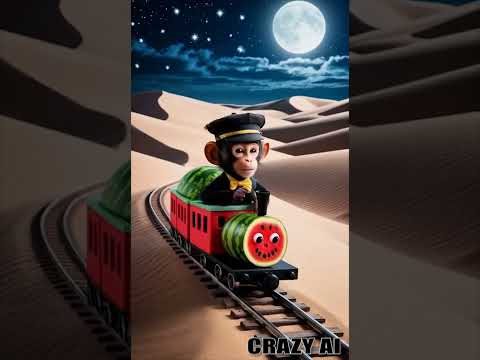 Monkey + Watermelon Train 🚂🍉 = Comedy Gold! || #shorts #viralvideo  #funny #crazyai