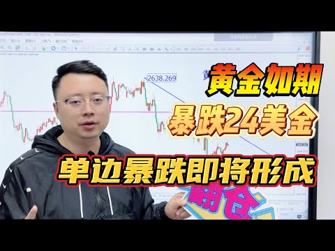 黄金如期暴跌24美金，单边暴跌即将形成！【外汇交易策略】