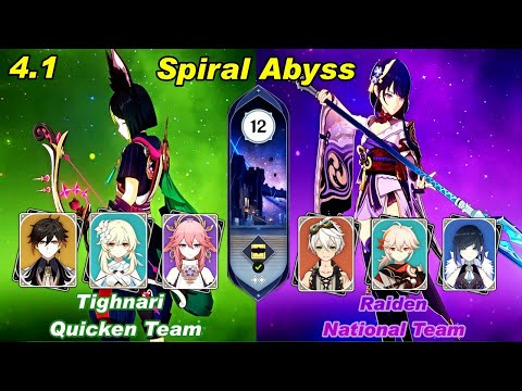 (4.1)  C0 Tighnari quicken team & C0 Raiden Modified National Spiral Abyss Floor 12 Full Star - F2P