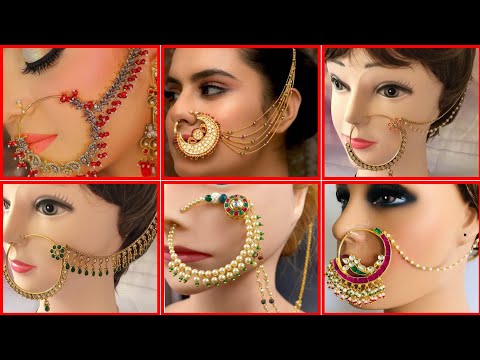 ,,Indian Bollywood Style Nath , Traditional Nose Ring Non Pierced Nose Ring Chain//2024*",,