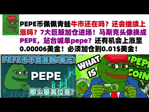 PEPE币佩佩青蛙牛市还在吗？还会继续上涨吗？7大巨鲸加仓进场！马斯克头像换成PEPE，站台喊单pepe？还有机会上涨至0.00006美金！#PEPE币#meme币#佩佩币行情分析！