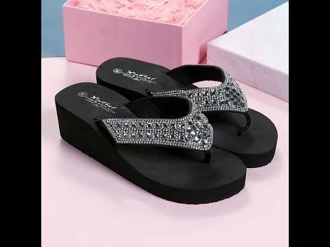 Elegant Rhinestone Wedge Flip Flops for Women #pakistan #shoes #importedheels #sandals