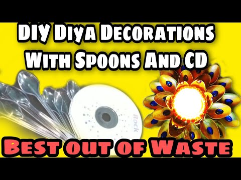 DIY:- how to make easy and simple diya stand using plastic spoon and old CD //Best out of waste #dIY