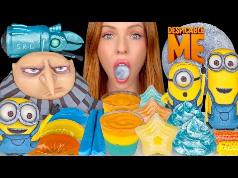 ASMR MUKBANG, Despicable Me Dessert, Edible Moon, Gru, Laffy Taffy Blue Razz Candy, Minions Jelly 먹방