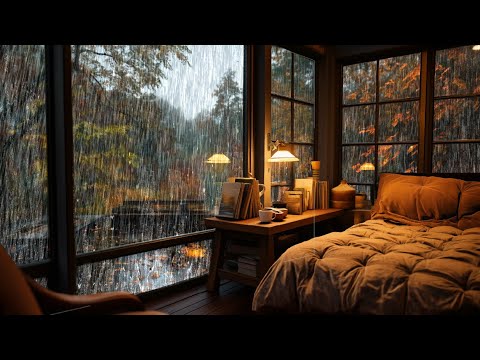 Listening to the Cozy Rain Sounds Pouring in the Forest while Lying in Bed | Rainy Night ASMR