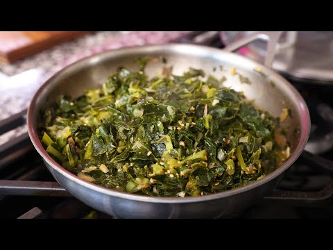 Collard greens bokkeum (콜라드그린 된장볶음) Stir-fried collard greens with doenjang