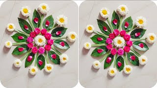 Maha shivaratri rangoli ideas with flowers//flowers rangoli design at home.