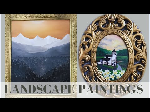 MAKING ACRYLIC LANDSCAPE PAINTINGS TO FIT THRIFTED FRAMES - AGING AN ACRYLIC PAINTING