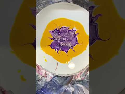 #shorts Yellow/Purple Floating Bloom | Acrylic Paint Pouring | Fluid Painting Art | Abstract