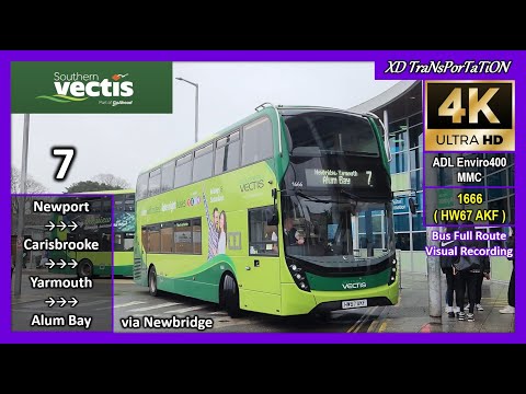 [Southern Vectis] 7 ~ Newport Bus Satation ➝ The Needles Landmark Attraction (via Newbridge)【4K UW】