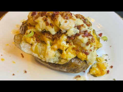 Loaded Baked Potatoes with, Mac & cheese and shrimp