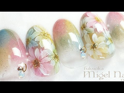 可愛いキラキラ4色フラワーネイルアート♡flower nailart