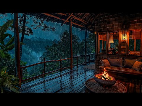 🔴⚡Tranquil Thunderstorm Night Outside On A Quiet Wooden Porch for Deep Sleep and Meditation