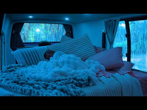 Deep Sleep Ambience: Stress Relief to Sleep Instantly with Sounds Heavy Rain on Cozy Car at Night