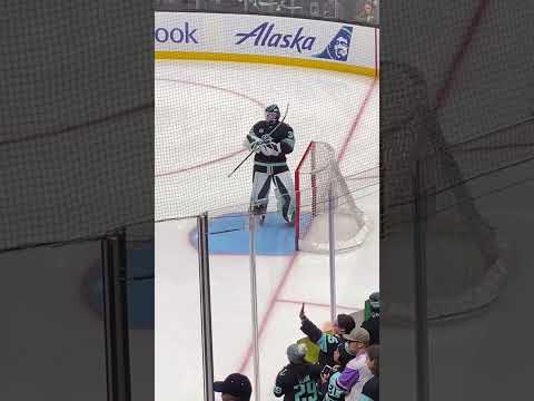 Joey Daccord Seattle Kraken pre game stick handling drill for goalies by @Stopitgoaltending