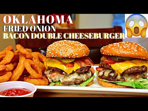 OKLAHOMA FRIED ONION BURGER | HOW TO MAKE OKLAHOMA ONION BACON DOUBLE CHEESEBURGER AT HOME RECIPE